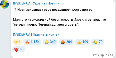 Скріншот Telegram-публікації