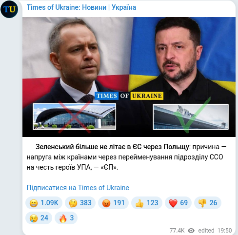 Скріншот Telegram-публікації