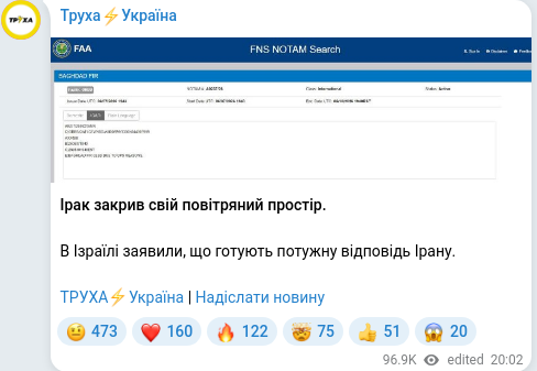 Скріншот Telegram-публікації