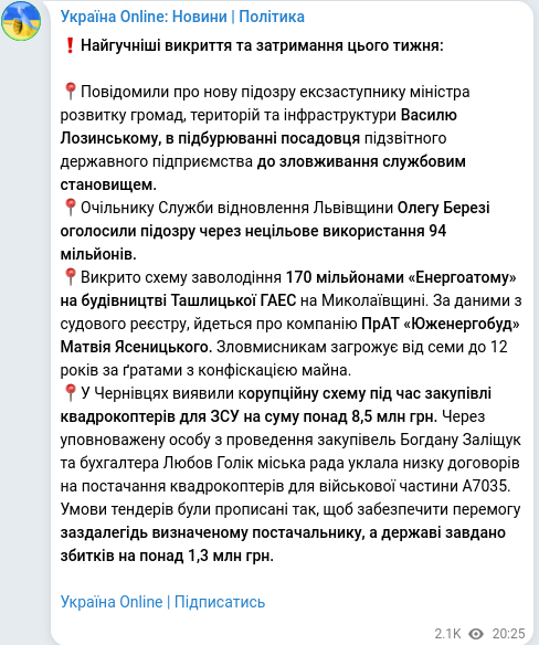 Telegram publication screenshot