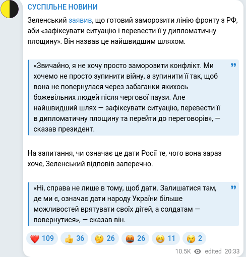 Скріншот Telegram-публікації