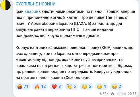 Скріншот Telegram-публікації