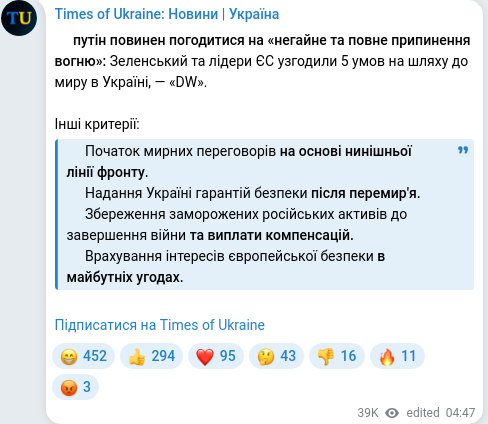 Скріншот Telegram-публікації