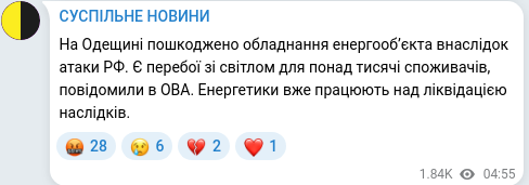 Скріншот Telegram-публікації