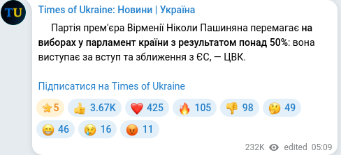 Скріншот Telegram-публікації