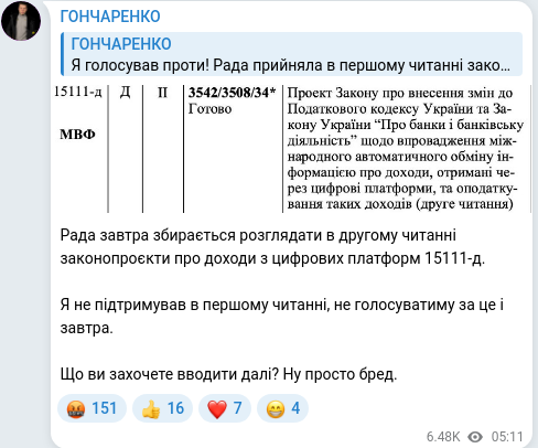 Скріншот Telegram-публікації