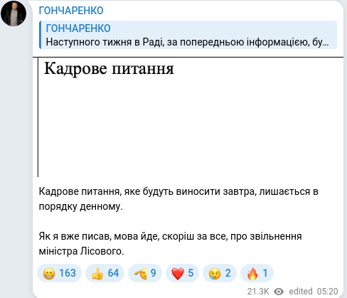 Скріншот Telegram-публікації