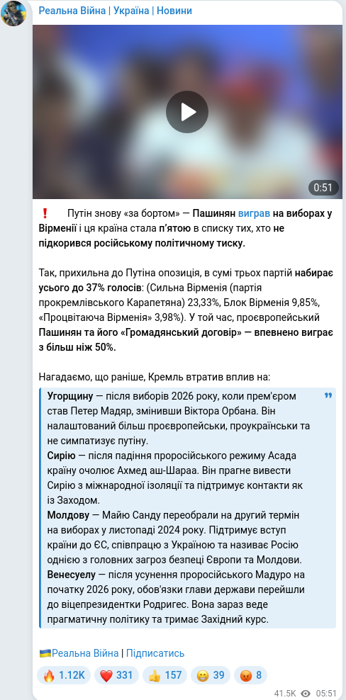 Telegram publication screenshot