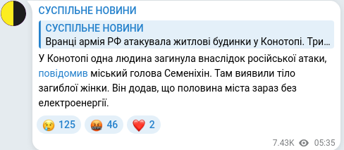 Скріншот Telegram-публікації
