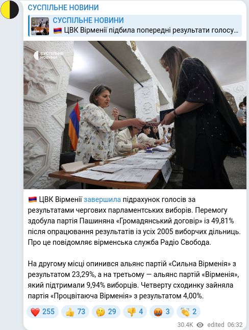 Скріншот Telegram-публікації