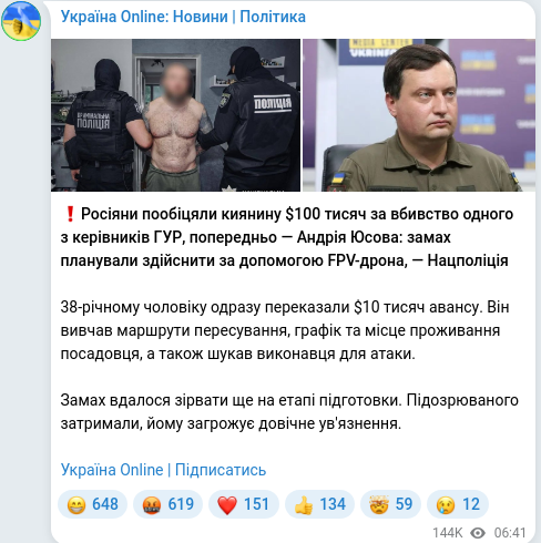 Telegram publication screenshot