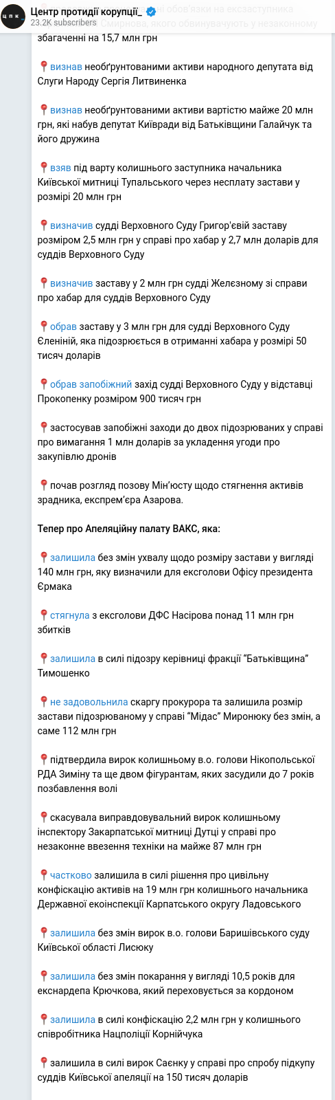 Скріншот Telegram-публікації