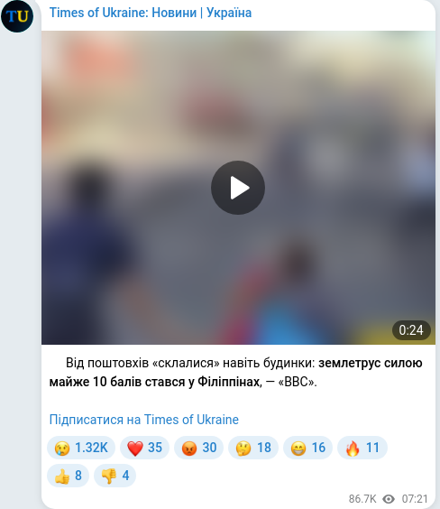 Скріншот Telegram-публікації