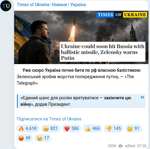 Скріншот Telegram-публікації
