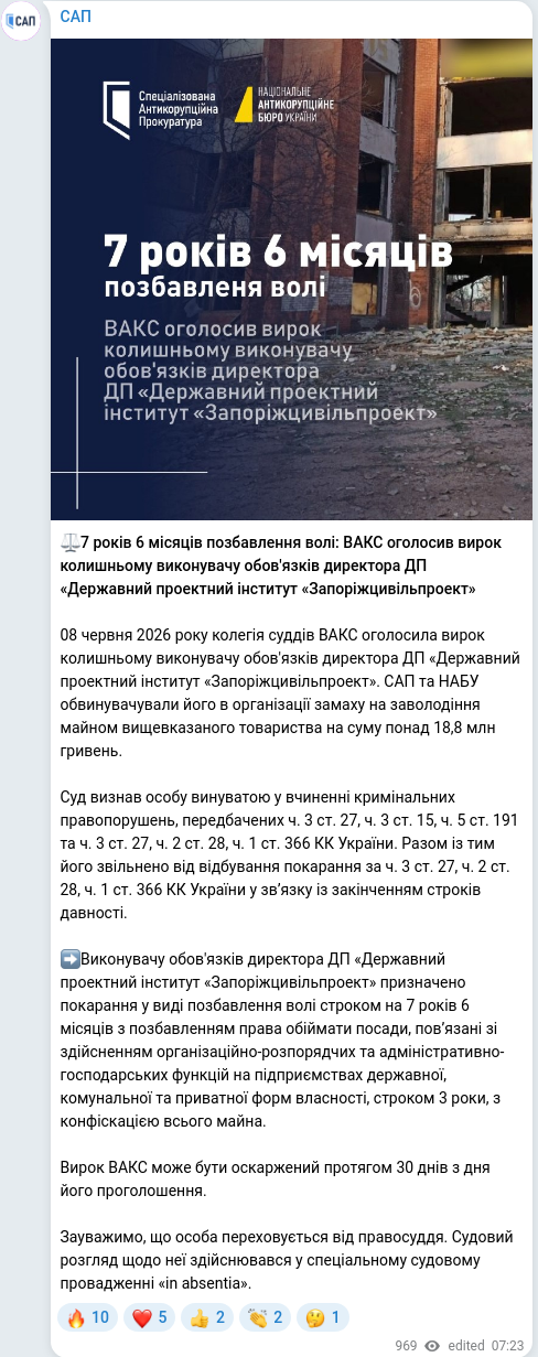 Telegram publication screenshot