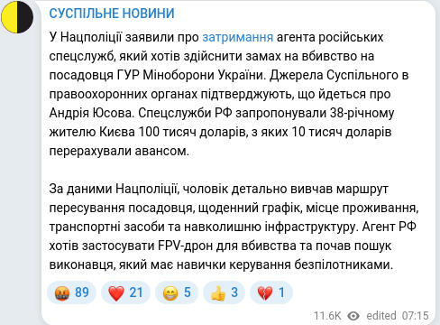 Скріншот Telegram-публікації