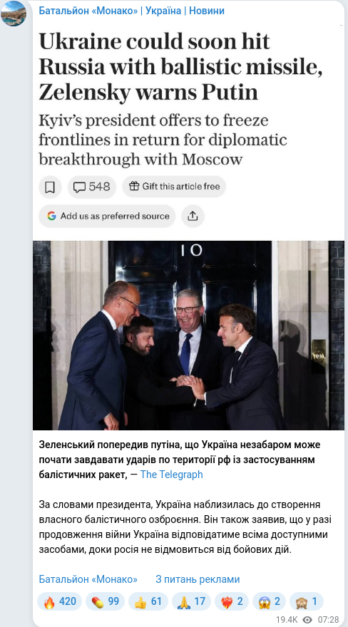 Telegram publication screenshot