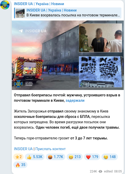 Скріншот Telegram-публікації