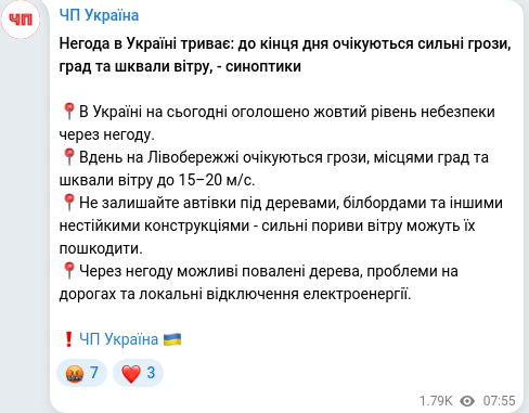 Telegram publication screenshot