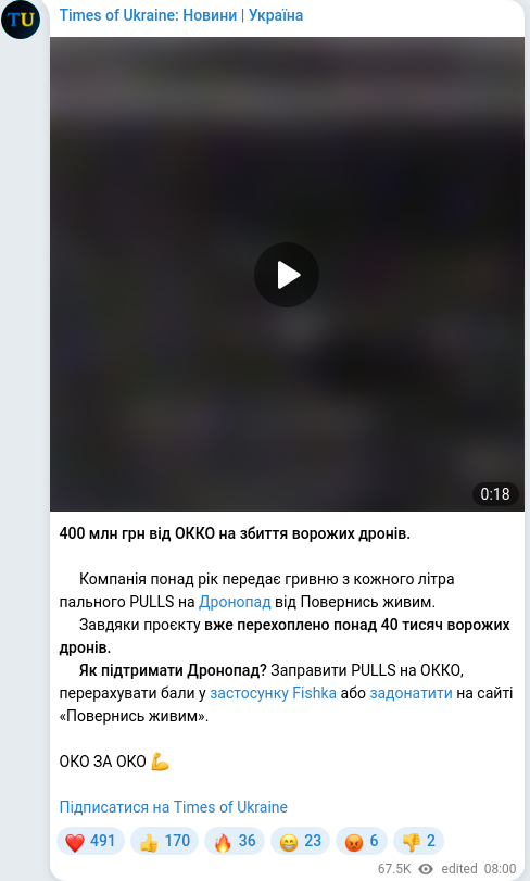 Скріншот Telegram-публікації
