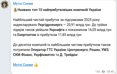 Telegram publication screenshot
