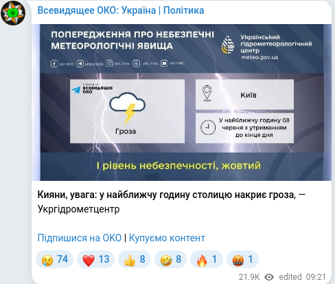 Скріншот Telegram-публікації