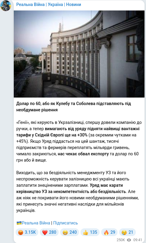 Telegram publication screenshot