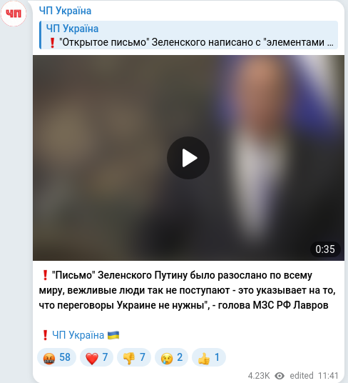 Telegram publication screenshot