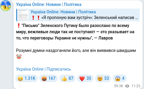 Telegram publication screenshot