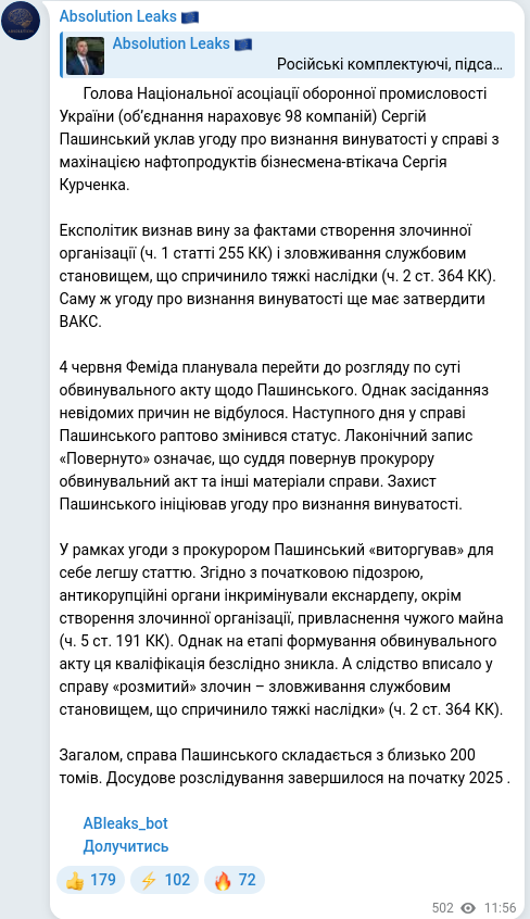 Telegram publication screenshot