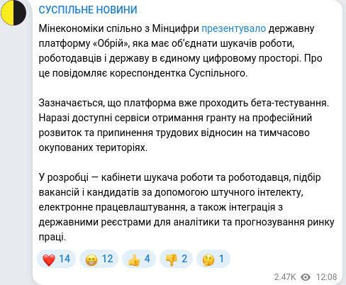 Скріншот Telegram-публікації