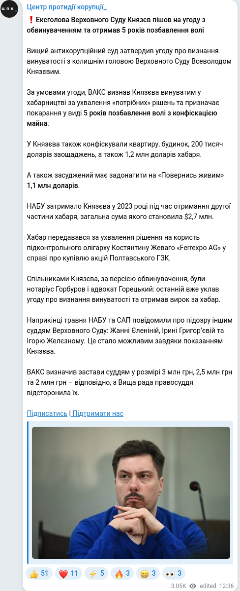 Скріншот Telegram-публікації
