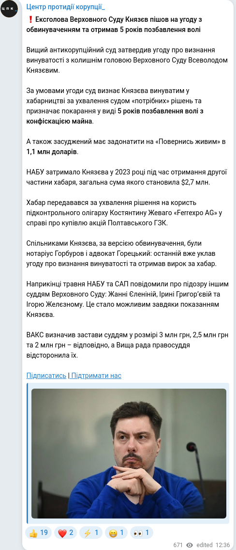 Скріншот Telegram-публікації