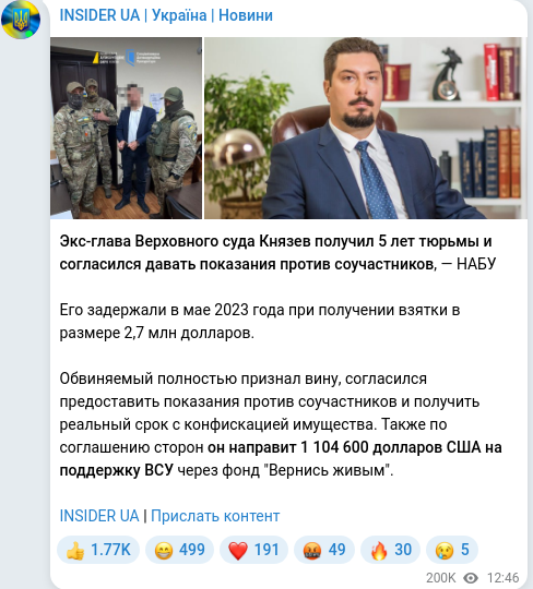 Скріншот Telegram-публікації
