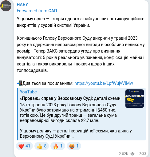 Скріншот Telegram-публікації