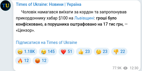 Скріншот Telegram-публікації