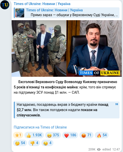 Скріншот Telegram-публікації