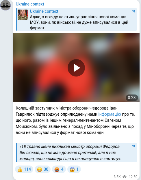 Скріншот Telegram-публікації
