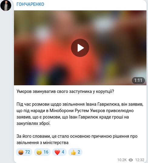 Скріншот Telegram-публікації