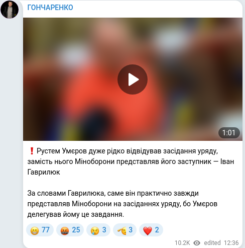 Скріншот Telegram-публікації