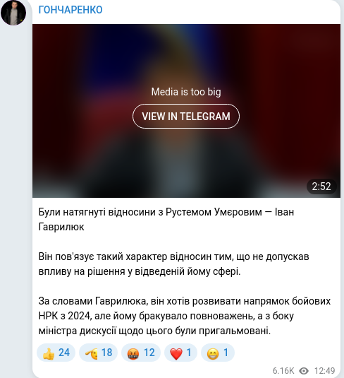 Скріншот Telegram-публікації