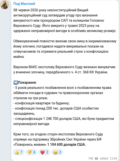 Скріншот Telegram-публікації