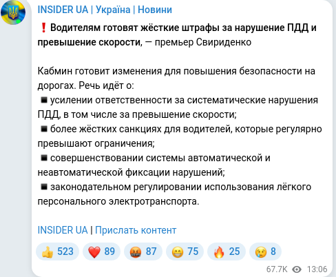 Скріншот Telegram-публікації