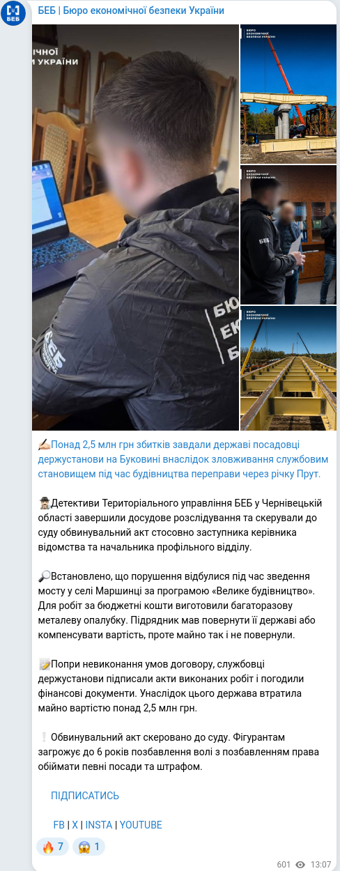 Скріншот Telegram-публікації