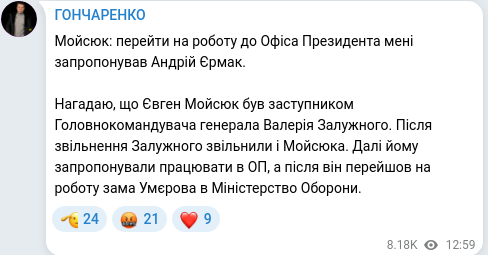 Скріншот Telegram-публікації