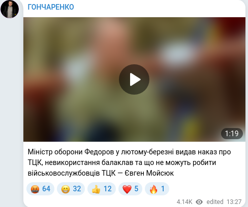 Скріншот Telegram-публікації