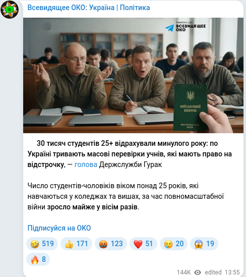 Скріншот Telegram-публікації