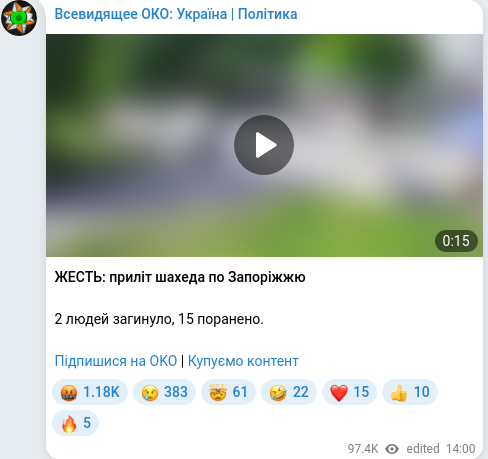 Скріншот Telegram-публікації