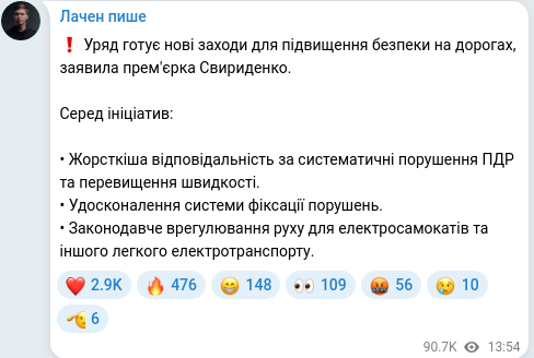 Скріншот Telegram-публікації
