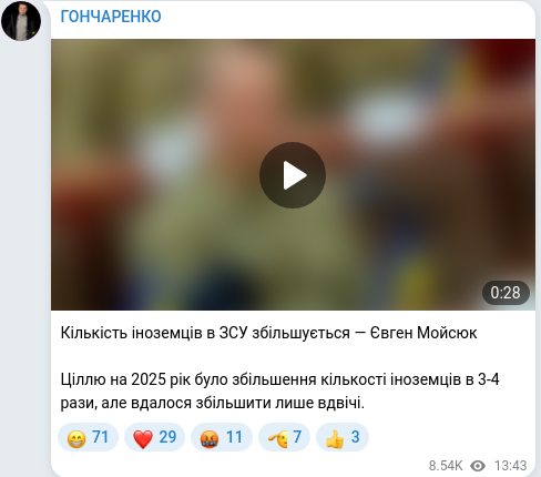 Скріншот Telegram-публікації